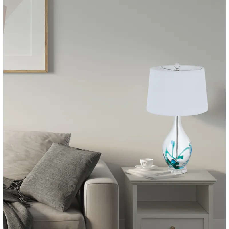 150w 3 Way Harlan Glass Table Lamp With Hardback Taper Drum Fabric Shade