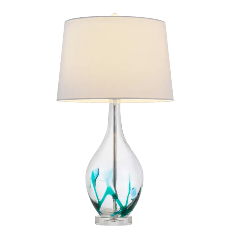 150w 3 Way Harlan Glass Table Lamp With Hardback Taper Drum Fabric Shade