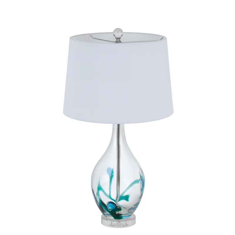 150w 3 Way Harlan Glass Table Lamp With Hardback Taper Drum Fabric Shade