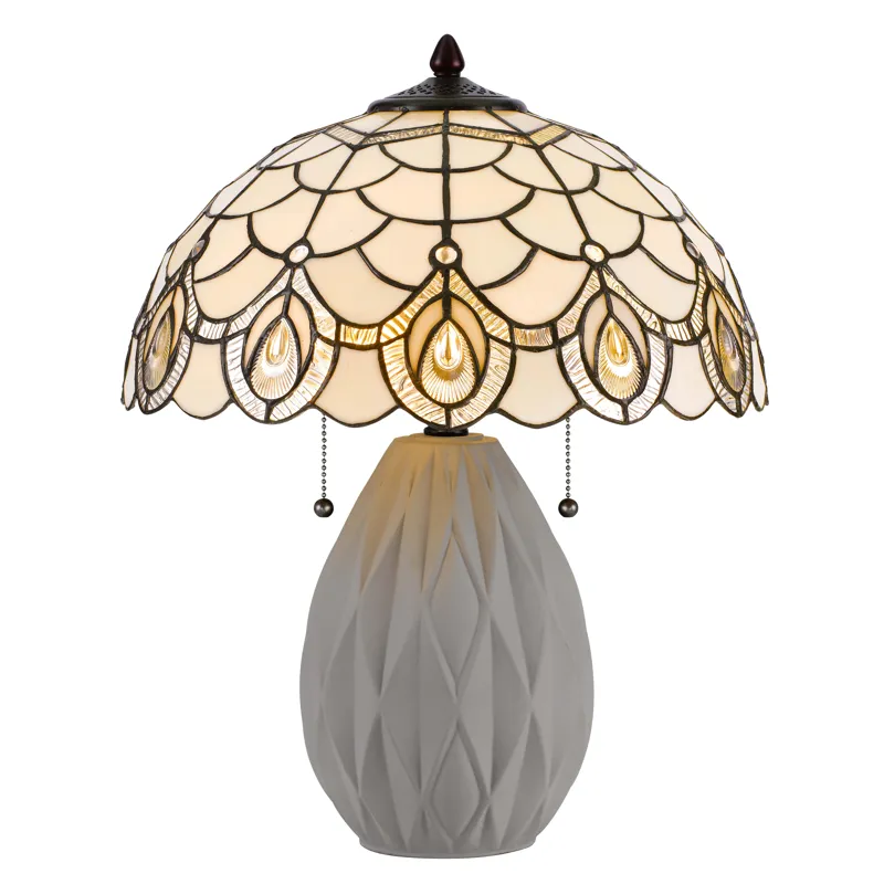 60w X 2 Tiffany Table Lamp With Pull Chain Switch And Resin Lamp Body