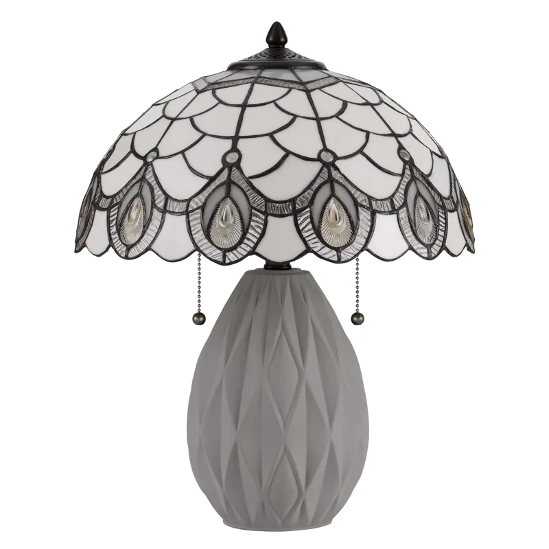 60w X 2 Tiffany Table Lamp With Pull Chain Switch And Resin Lamp Body