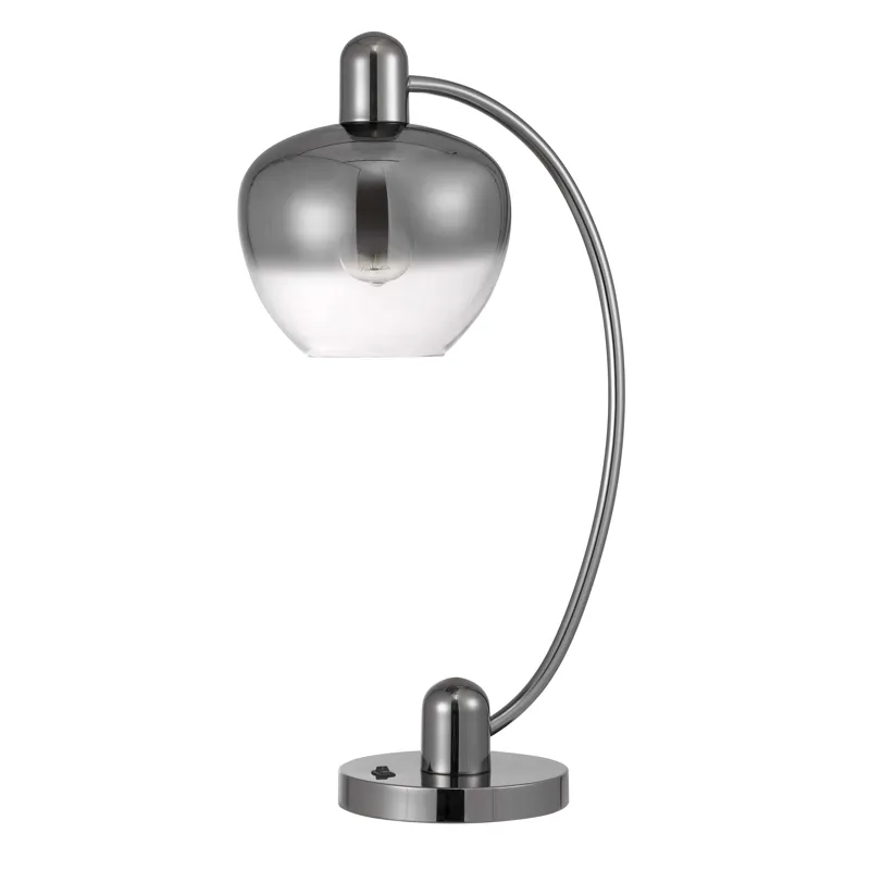 40w Brookline Metal Arc Table Lamp With Electoral Plated Smoked Glass Shade And On Off Rocker Switch