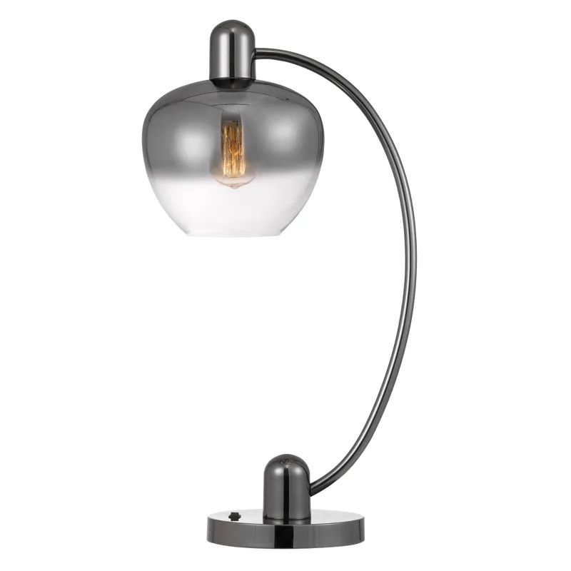 40w Brookline Metal Arc Table Lamp With Electoral Plated Smoked Glass Shade And On Off Rocker Switch
