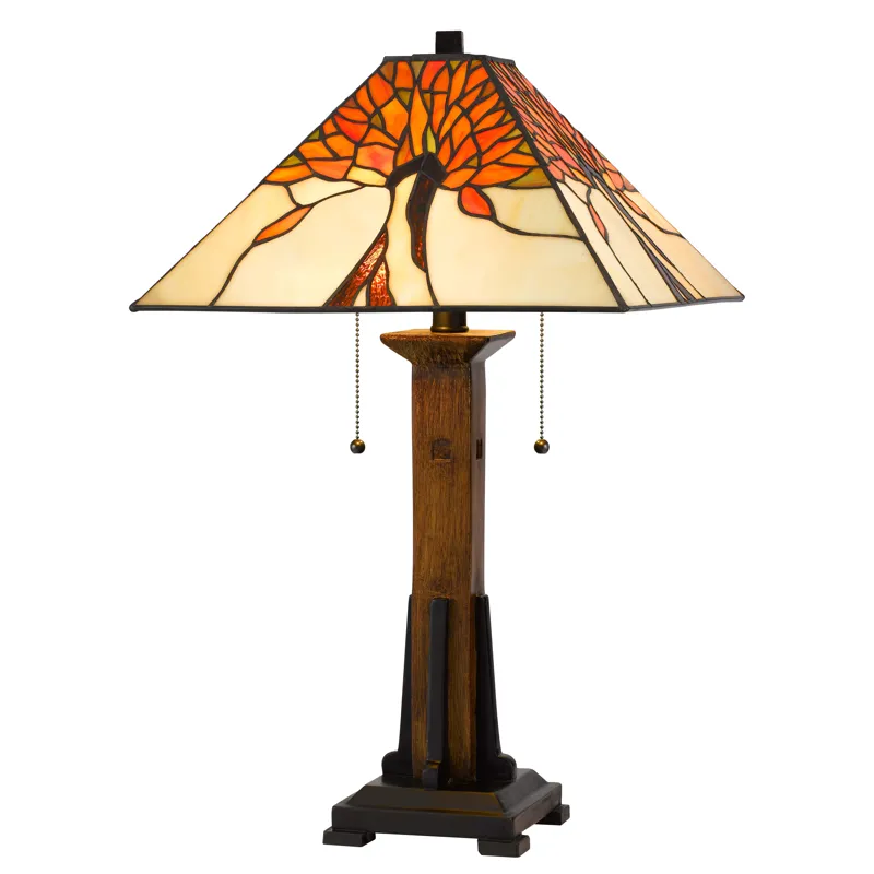 60w X 2 Tiffany Table Lamp With Pull Chain Switch With Resin Lamp Body