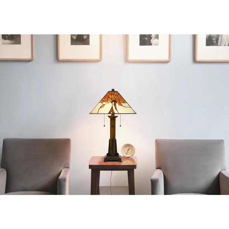 60w X 2 Tiffany Table Lamp With Pull Chain Switch With Resin Lamp Body