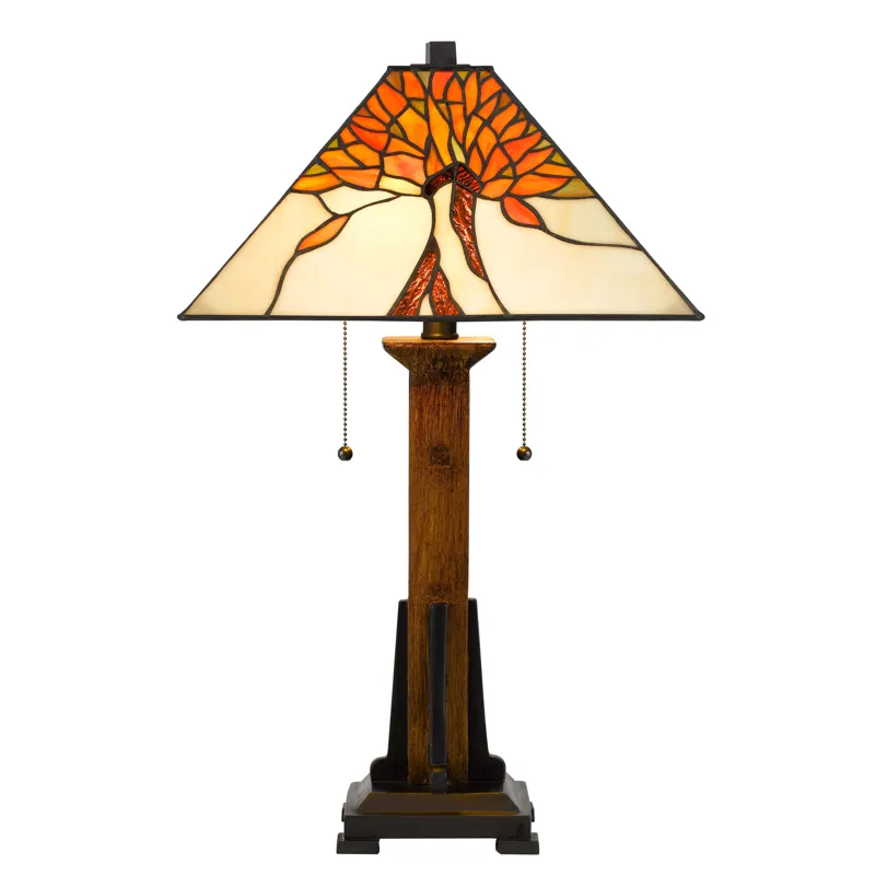 60w X 2 Tiffany Table Lamp With Pull Chain Switch With Resin Lamp Body