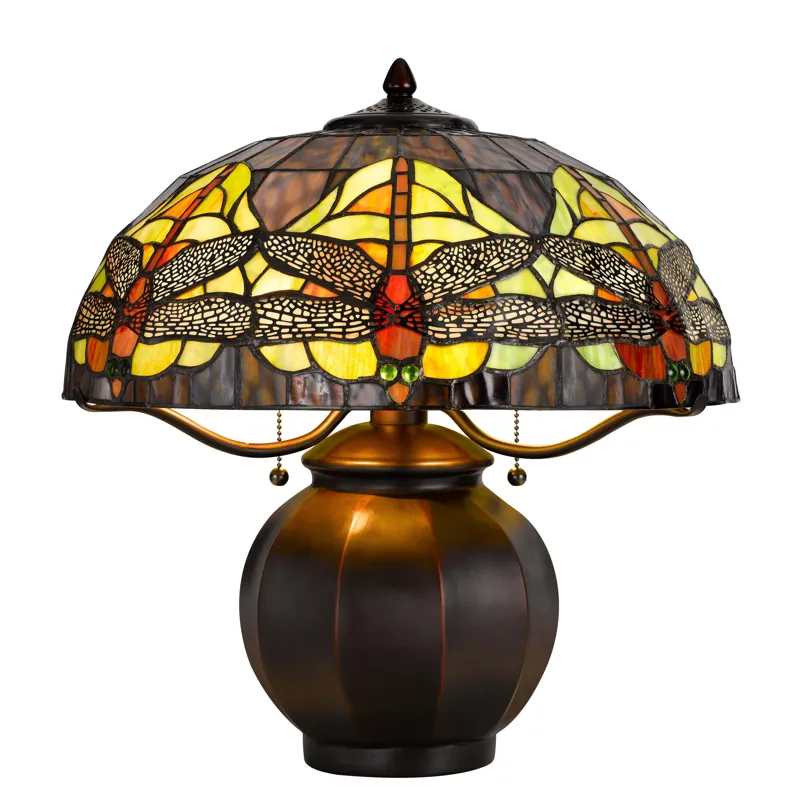 60w X 2 Tiffany Table Lamp With Pull Chain Switch With Metal Lamp Body