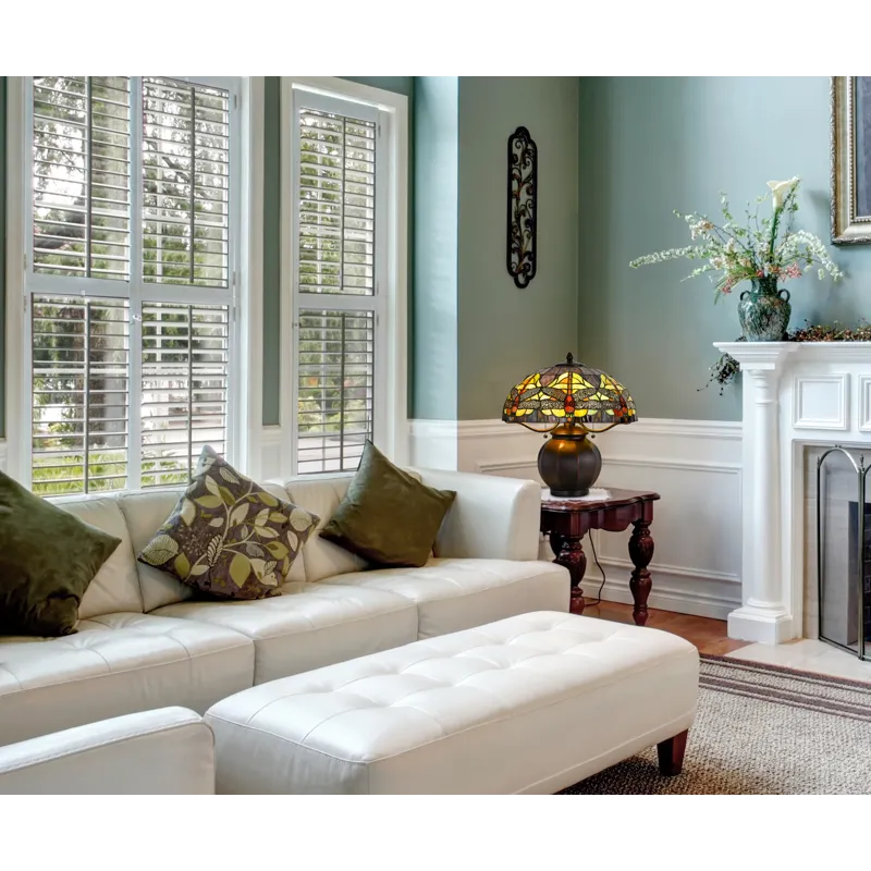 60w X 2 Tiffany Table Lamp With Pull Chain Switch With Metal Lamp Body