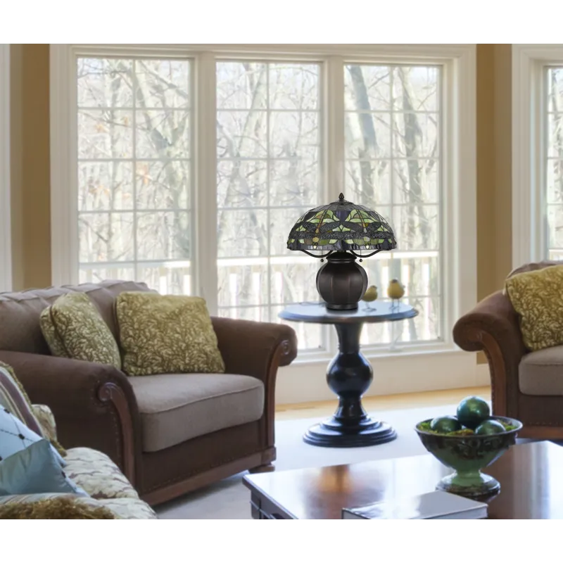 60w X 2 Tiffany Table Lamp With Pull Chain Switch With Metal Lamp Body