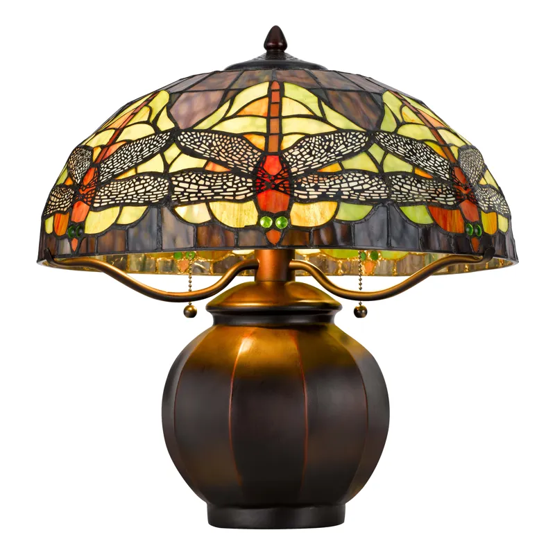 60w X 2 Tiffany Table Lamp With Pull Chain Switch With Metal Lamp Body
