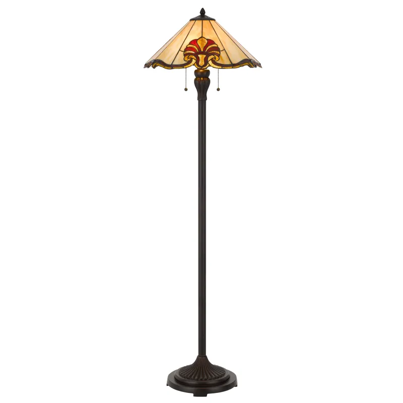60w X 2 Tiffany Table Lamp With Pull Chain Switch With Metal And Resin Lamp Body