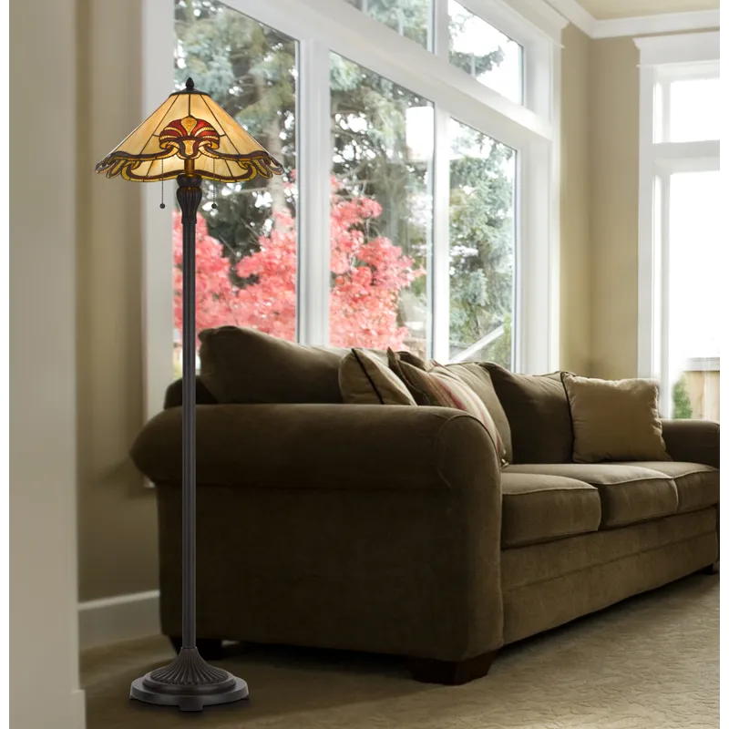 60w X 2 Tiffany Table Lamp With Pull Chain Switch With Metal And Resin Lamp Body