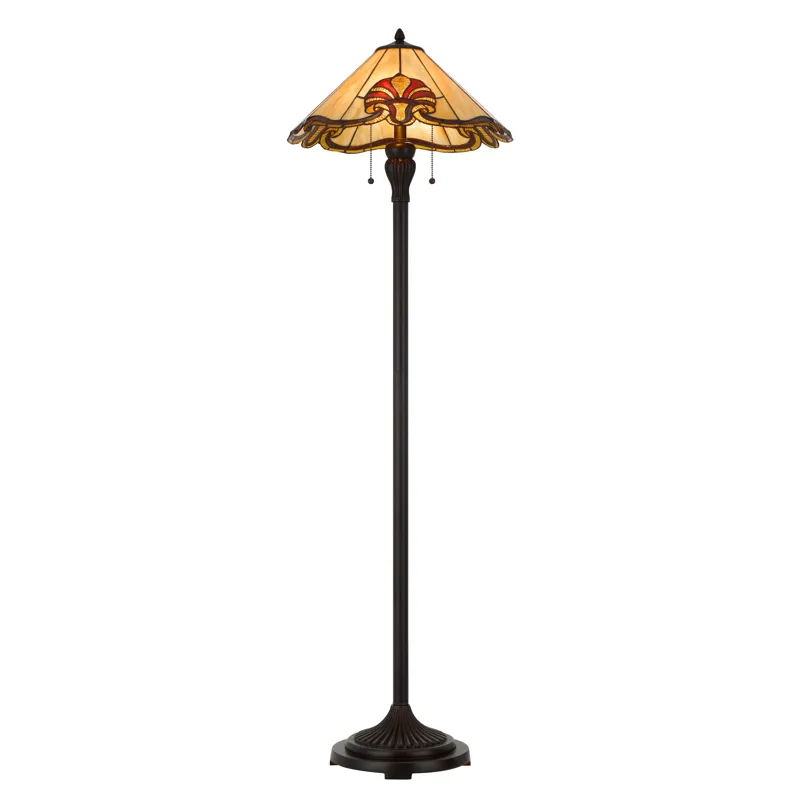 60w X 2 Tiffany Table Lamp With Pull Chain Switch With Metal And Resin Lamp Body
