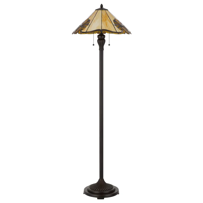 60w X 2 Tiffany Table Lamp With Pull Chain Switch With Metal And Resin Lamp Body