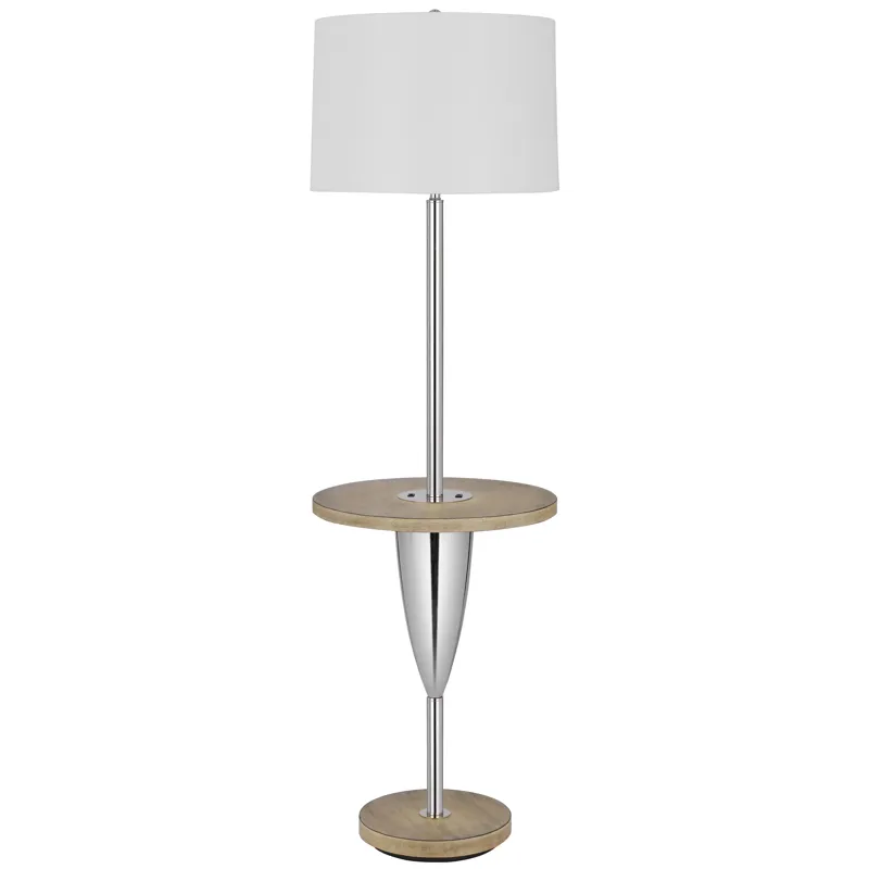 150w 3 Way Lockport Metal Floor Lamp With Rubber Wood Tray Table And Base And 1 USB And 1 Type C USB
