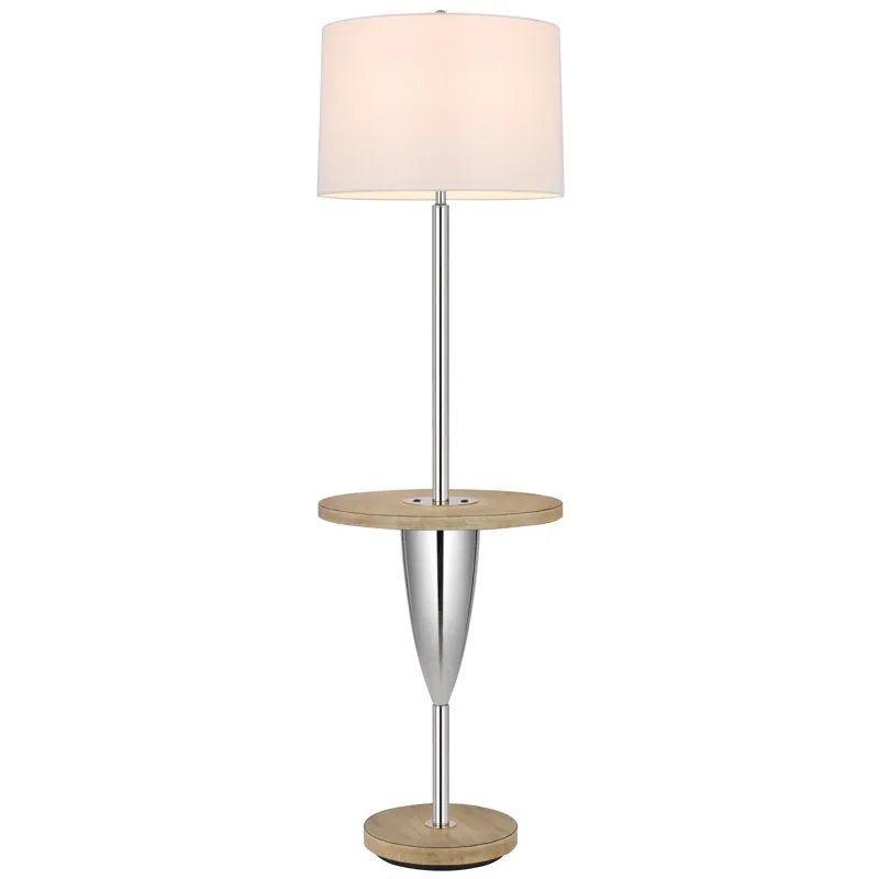 150w 3 Way Lockport Metal Floor Lamp With Rubber Wood Tray Table And Base And 1 USB And 1 Type C USB