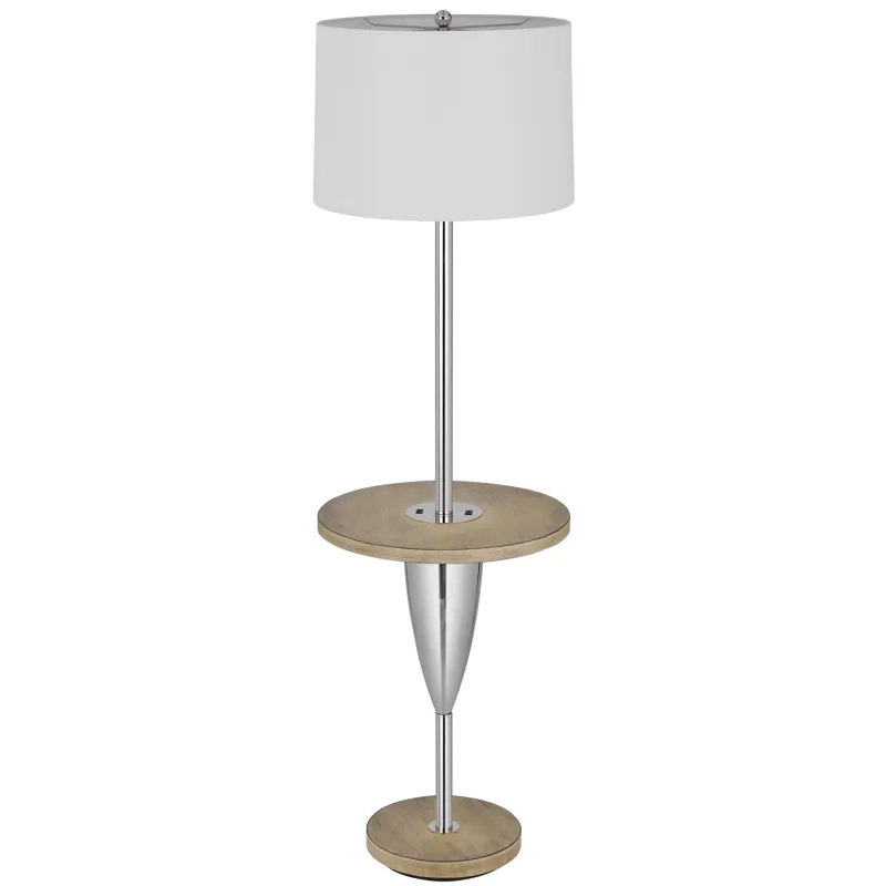 150w 3 Way Lockport Metal Floor Lamp With Rubber Wood Tray Table And Base And 1 USB And 1 Type C USB