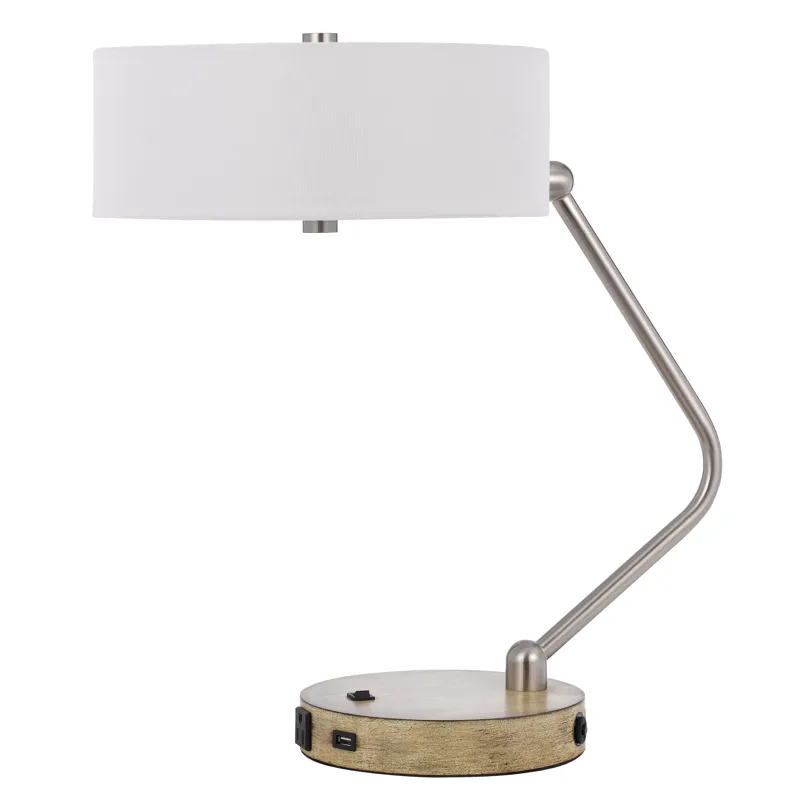 60w X 2 Marcos Metal Desk Lamp With Drum Fabric Shade And 1 USB And 1 Type C USB Charging Port With 