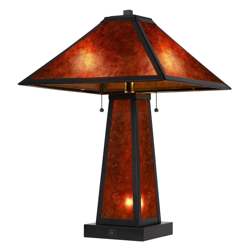 60w X 2 Nogales Mission Style Mica Table Lamp With 7w Night Light(Night Light Bulb Included)