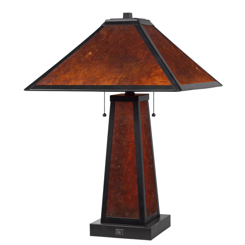 60w X 2 Nogales Mission Style Mica Table Lamp With 7w Night Light(Night Light Bulb Included)