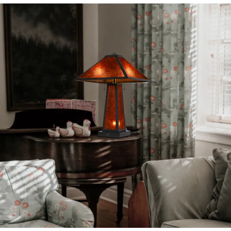 60w X 2 Nogales Mission Style Mica Table Lamp With 7w Night Light(Night Light Bulb Included)