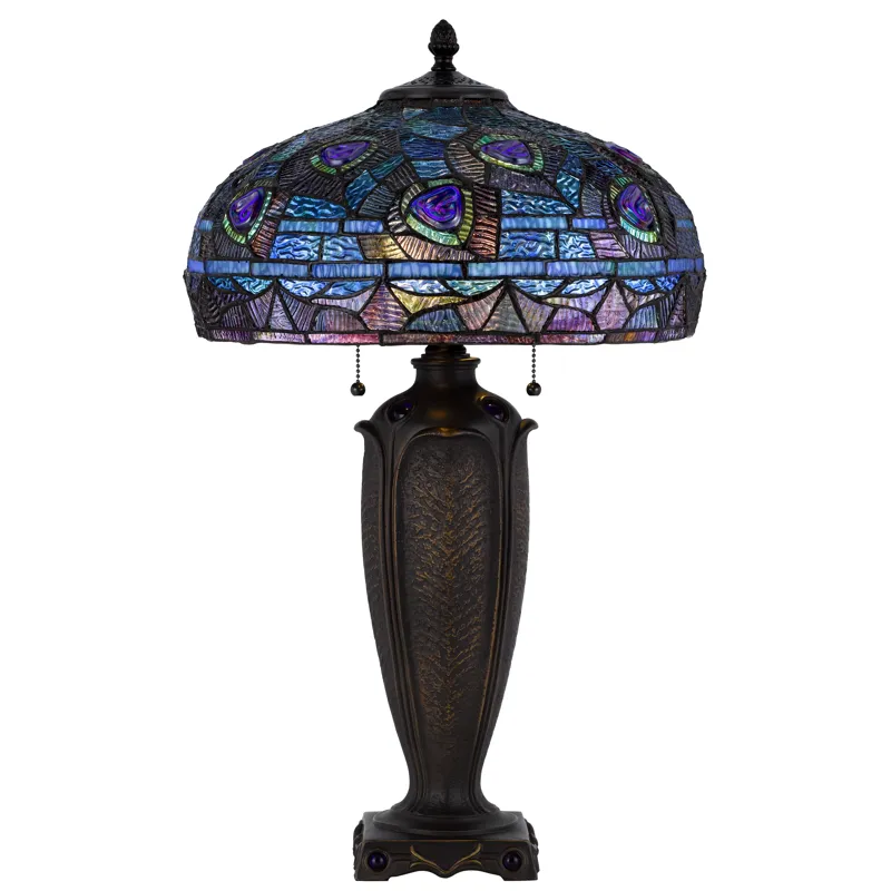 3107 Tiffany 60w X 2 Metal/Resin Tiffany Table Lamp With Pull Chain Switches
