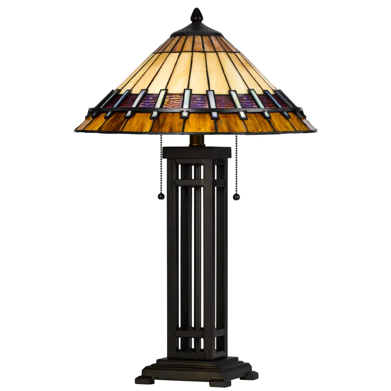 3111 Tiffany 60w X 2 Metal/Resin Tiffany Table Lamp With Pull Chain Switches