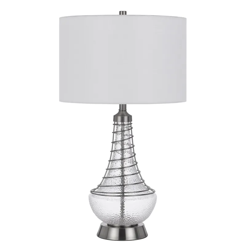 150w 3 Way Baraboo Glass Table Lamp With Wire Guard Design And Drum Fabric Shade
