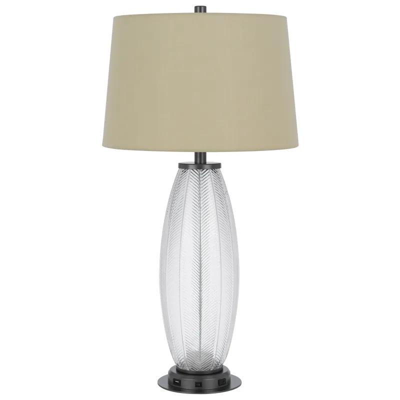 100w led Mansfield Glass Table Lamp With 2w led Night Light And 2 USB Outlets