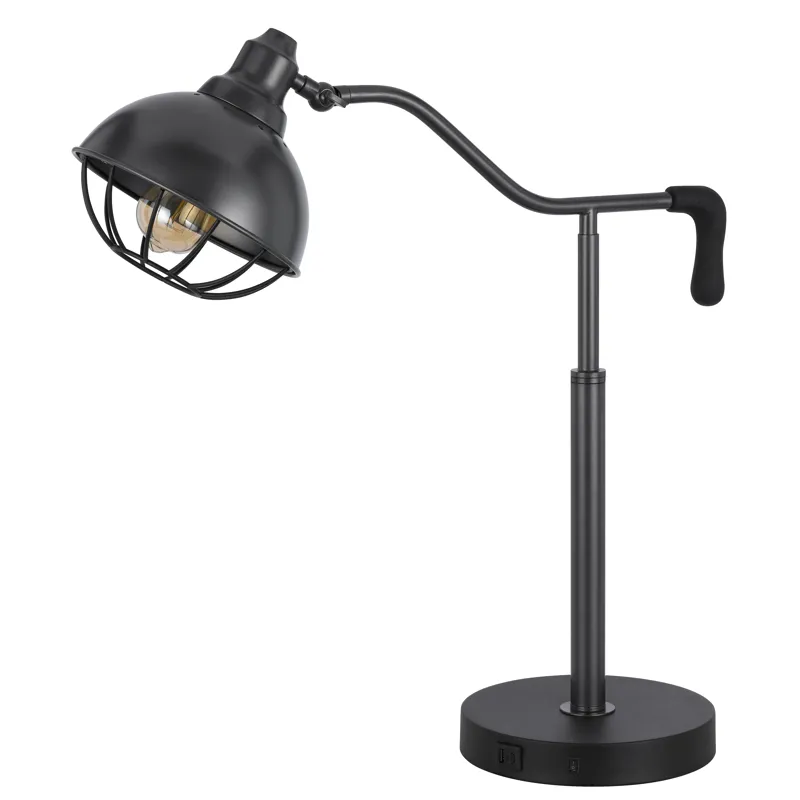 60w Taloga Metal Desk Lamp With Adjustable Caged Shade And 1 USB And 1 USB C Charging Outlets.(Bulb 