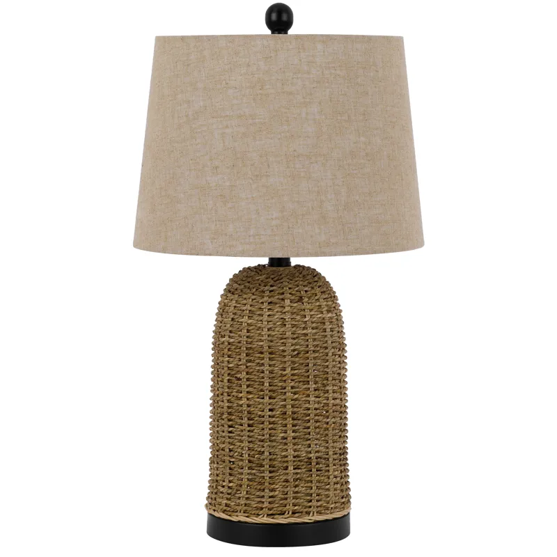 100w 3 Way Indio Wicker Basket Table Lamp With Hardback Burlap Shade