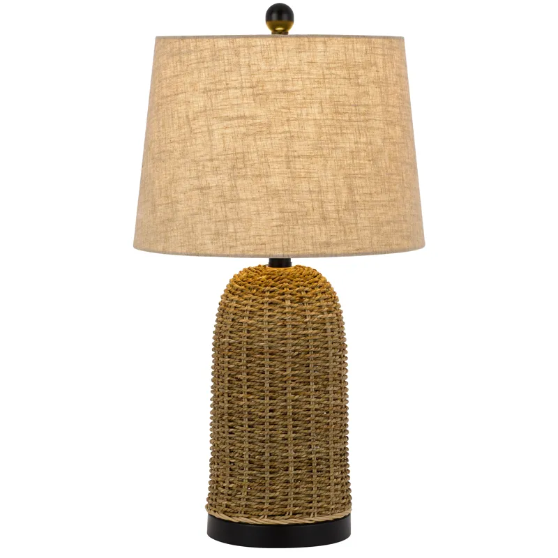 100w 3 Way Indio Wicker Basket Table Lamp With Hardback Burlap Shade