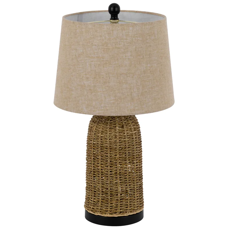 100w 3 Way Indio Wicker Basket Table Lamp With Hardback Burlap Shade