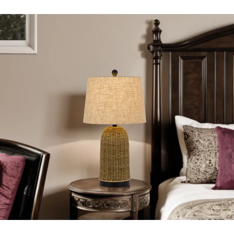 100w 3 Way Indio Wicker Basket Table Lamp With Hardback Burlap Shade