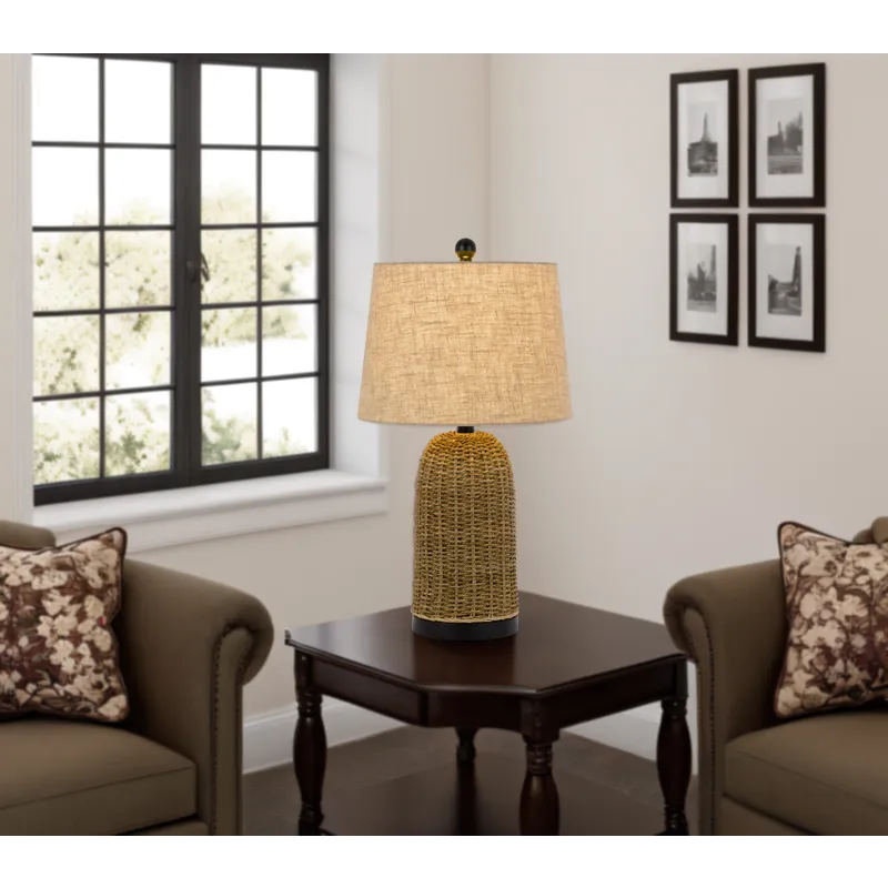 100w 3 Way Indio Wicker Basket Table Lamp With Hardback Burlap Shade