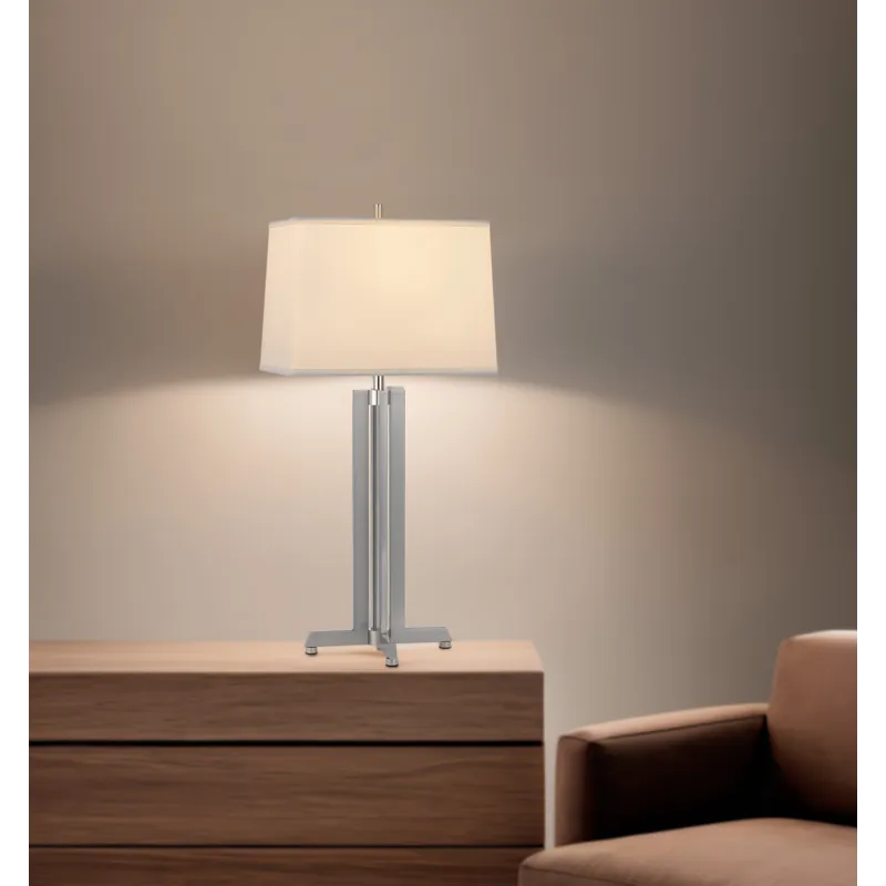 100w Lakewood Metal Table Lamp With Rectangular Hardback Fabric Shade