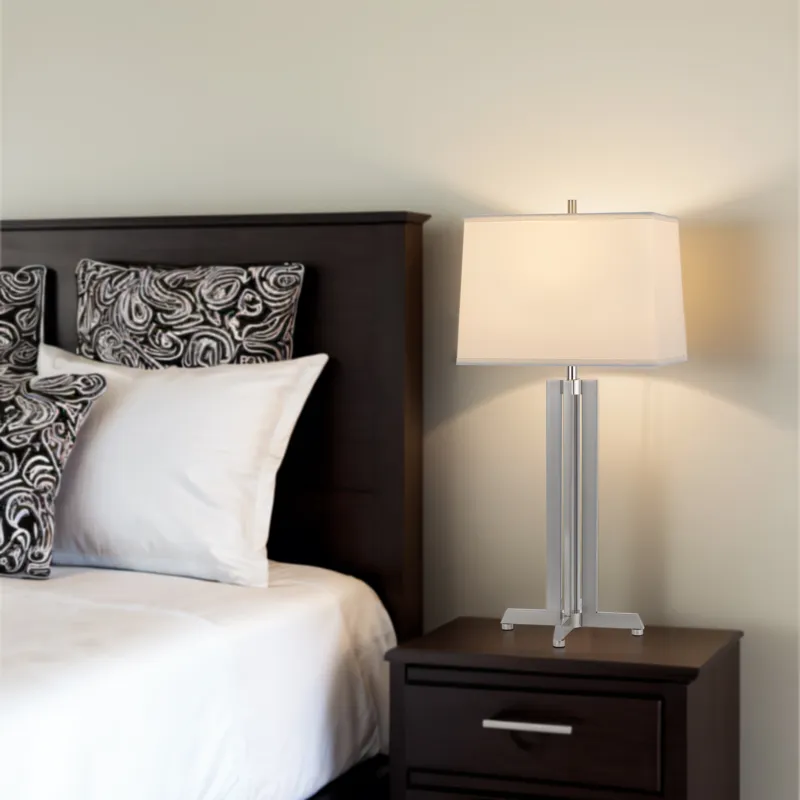 100w Lakewood Metal Table Lamp With Rectangular Hardback Fabric Shade