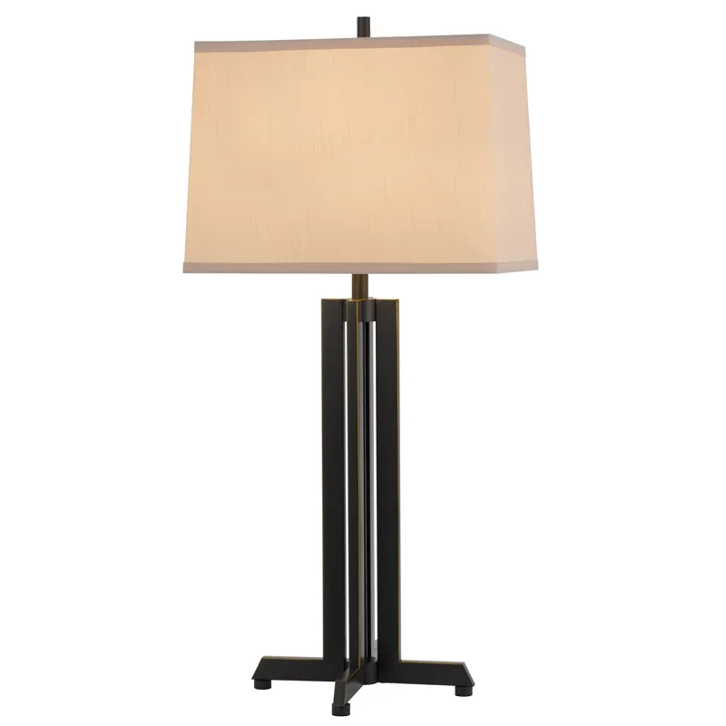 100w Lakewood Metal Table Lamp With Rectangular Hardback Fabric Shade