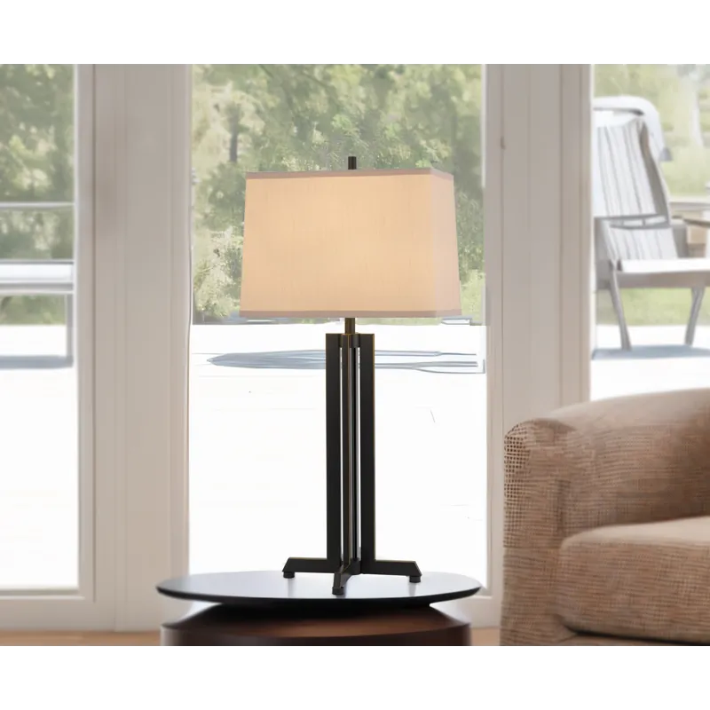 100w Lakewood Metal Table Lamp With Rectangular Hardback Fabric Shade