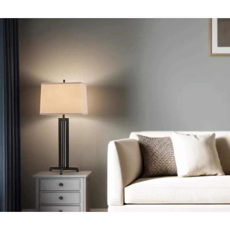 100w Lakewood Metal Table Lamp With Rectangular Hardback Fabric Shade