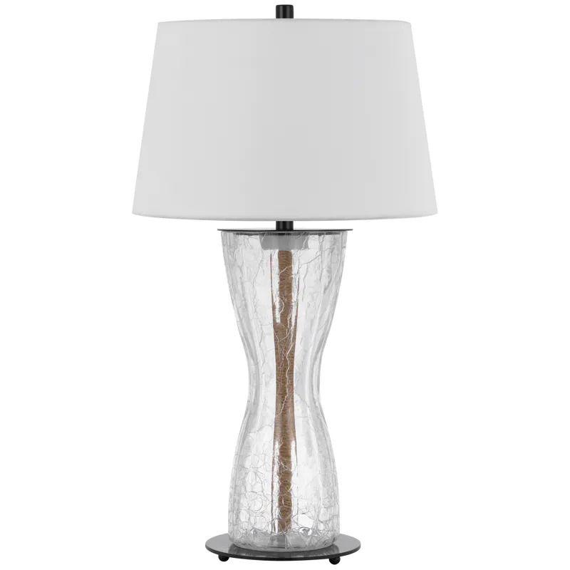 100w Andria Crackle Glass Table Lamp With 2w LED Night Light And Hardback Fabric Shade