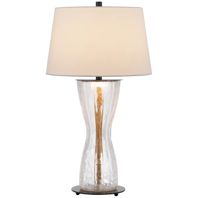 100w Andria Crackle Glass Table Lamp With 2w LED Night Light And Hardback Fabric Shade