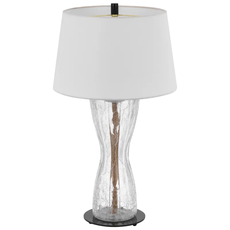 100w Andria Crackle Glass Table Lamp With 2w LED Night Light And Hardback Fabric Shade
