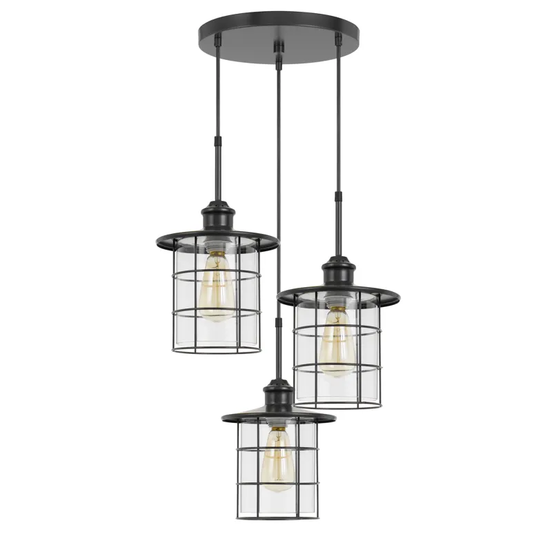 60w X 3 Silverton Metal/Glass Pendant Fixture(Edison Bulbs Included)