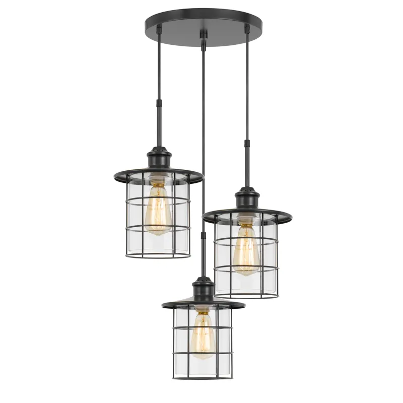 60w X 3 Silverton Metal/Glass Pendant Fixture(Edison Bulbs Included)