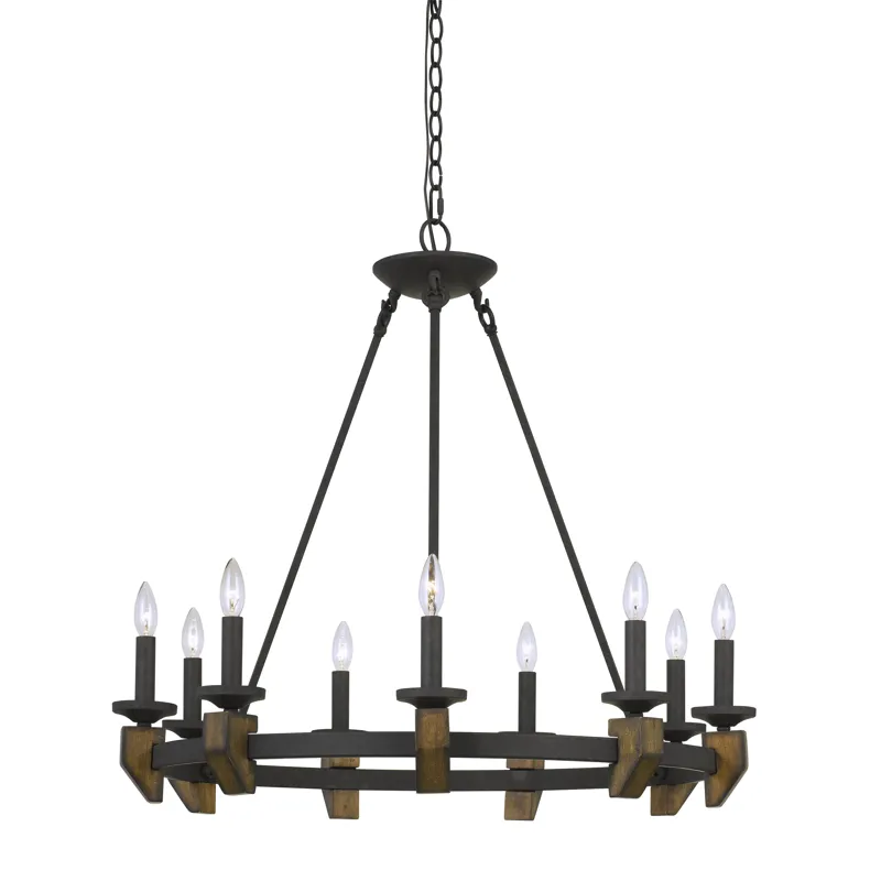 60w X 9 Cruz Metal/Wood Chandelier