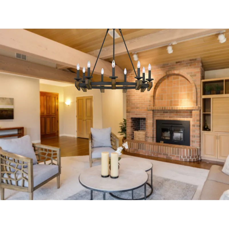 60w X 9 Cruz Metal/Wood Chandelier