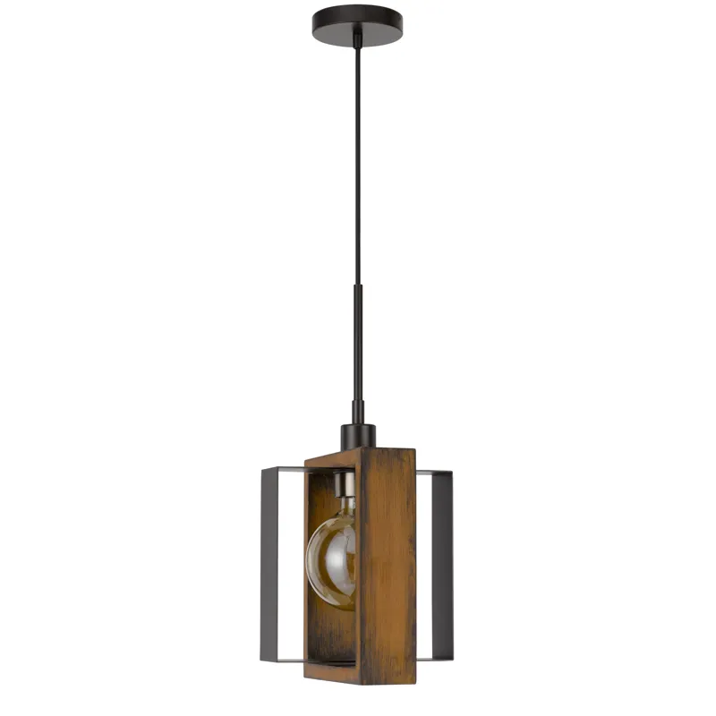 60w Agrigento Pine Wood/Metal Mini Pendant Fixture(Edison Bulb Included)