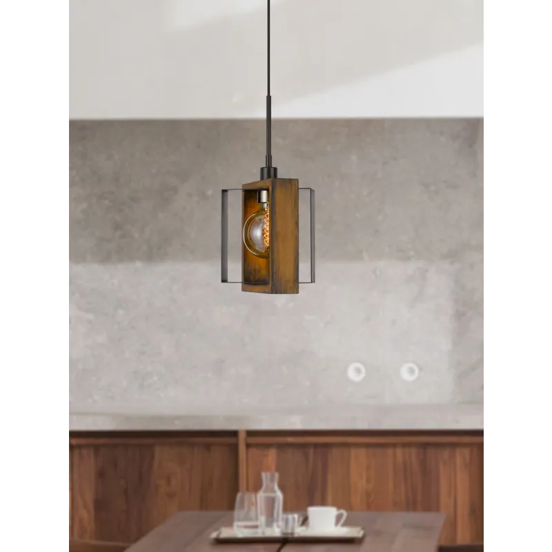 60w Agrigento Pine Wood/Metal Mini Pendant Fixture(Edison Bulb Included)