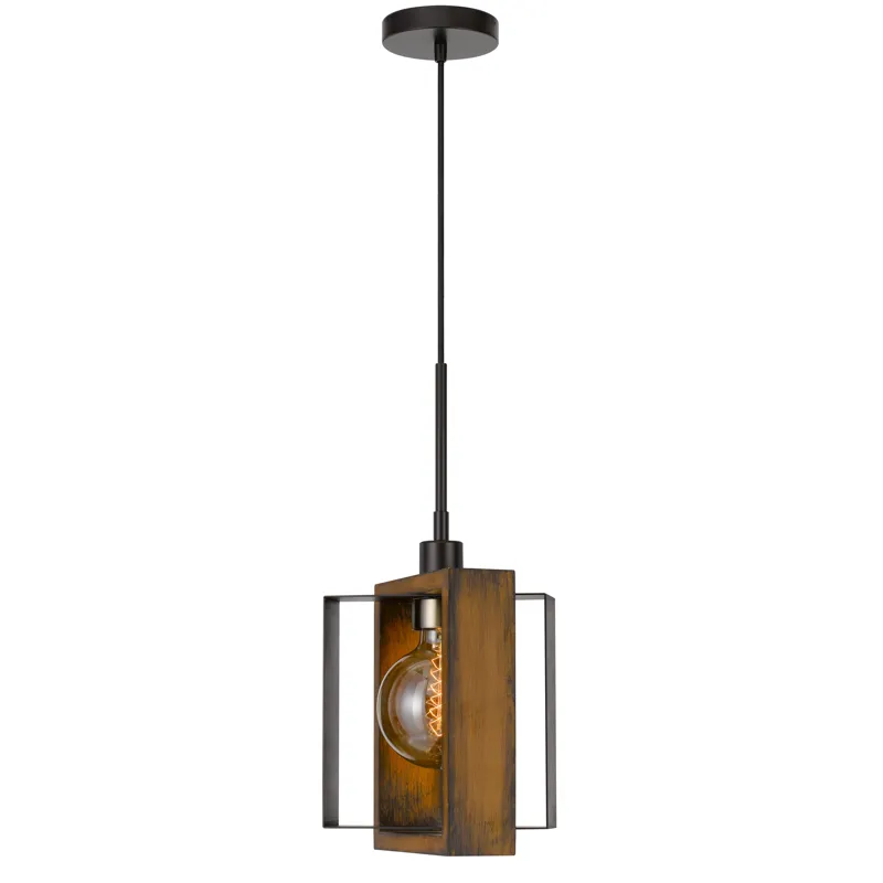 60w Agrigento Pine Wood/Metal Mini Pendant Fixture(Edison Bulb Included)